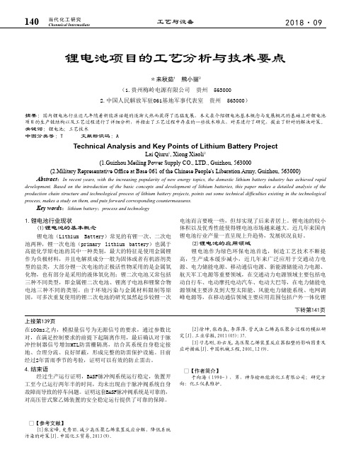 锂电池项目的工艺分析与技术要点