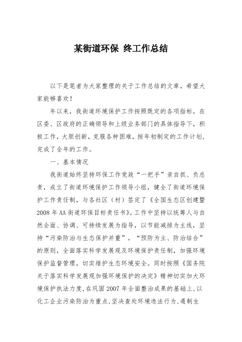 某街道环保 终工作总结