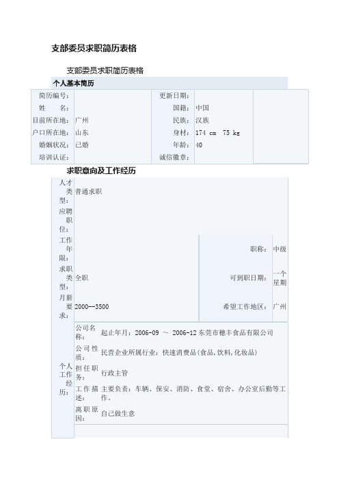 支部委员求职简历表格