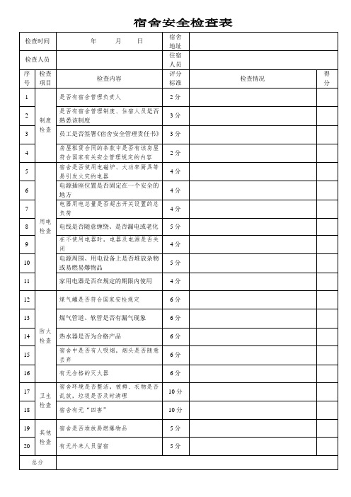 宿舍检查表