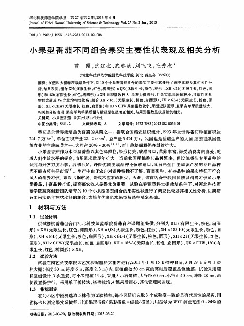 小果型番茄不同组合果实主要性状表现及相关分析