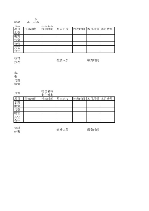 水电气缴费表