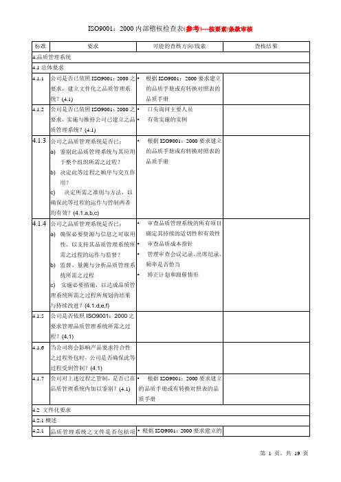 ISO9000内部审核检查表_按要素审核_Sample