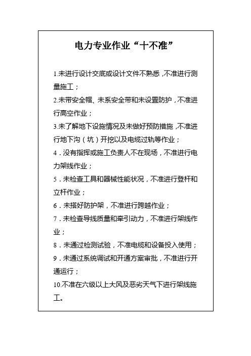电力专业作业“十不准”