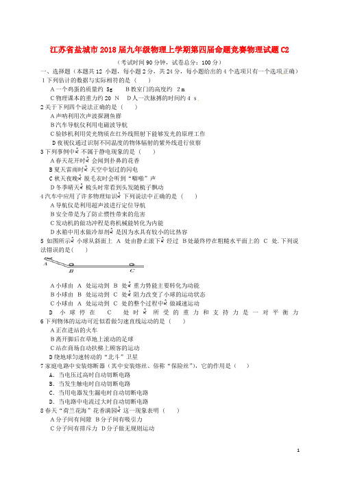江苏省盐城市九年级物理上学期第四命题竞赛物理试题C2