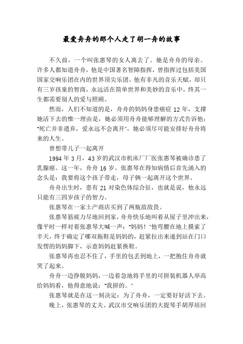 最爱舟舟的那个人走了胡一舟的故事
