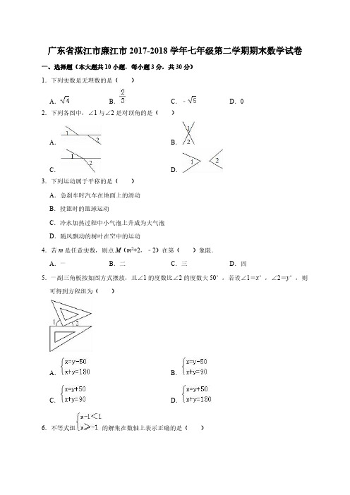广东省湛江市廉江市2017-2018学年七年级第二学期期末数学试卷含答案