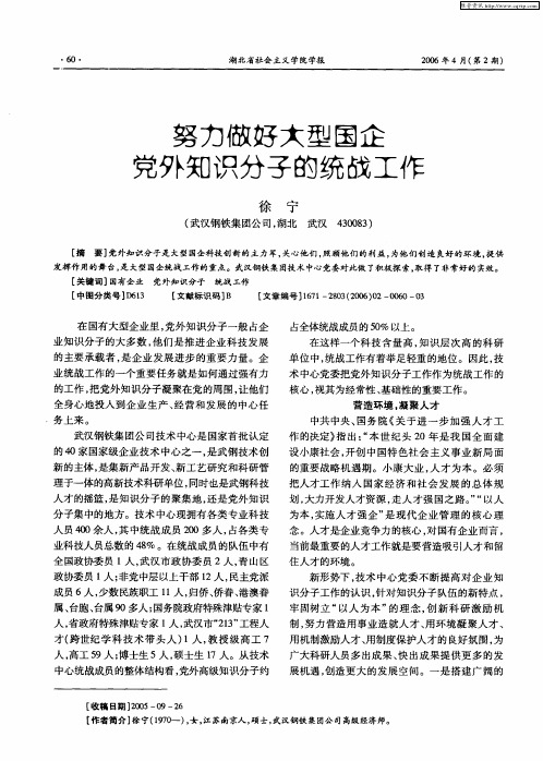 努力做好大型国企党外知识分子的统战工作