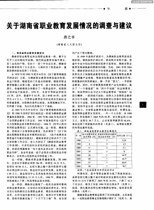 关于湖南省职业教育发展情况的调查与建议