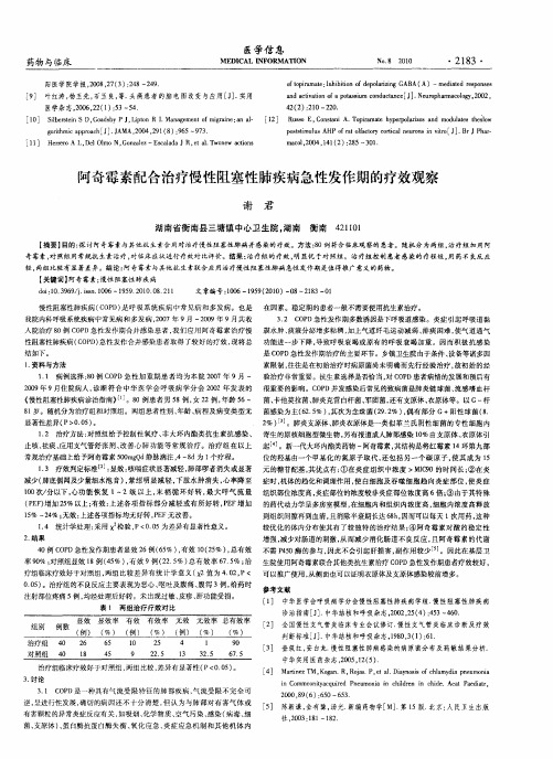 阿奇霉素配合治疗慢性阻塞性肺疾病急性发作期的疗效观察