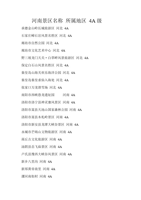 河南AAAA级景区大全