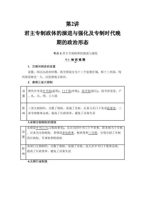 [高考历史]2020届一轮复习一轮复习  专题1 第2讲 君主专制政体的演进与强化及专制时代晚期的政治形态 .doc