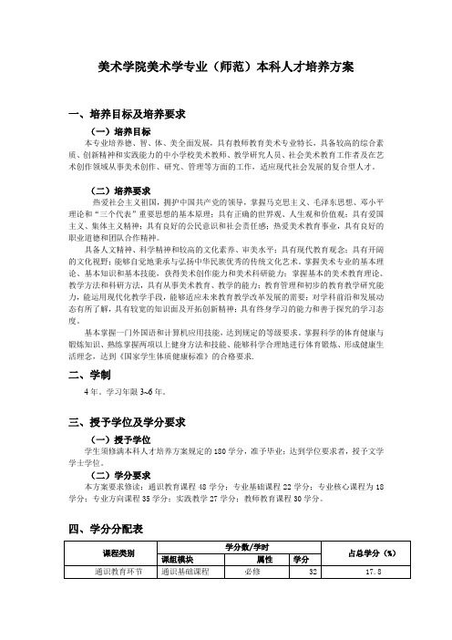 美术学院美术学专业师范本科人才培养方案