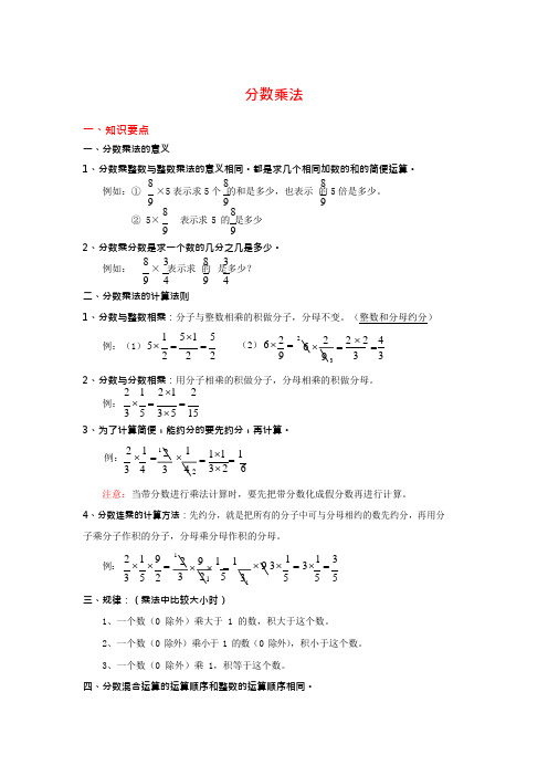 六年级上册数学《分数乘法》知识点整理(可编辑修改word版)