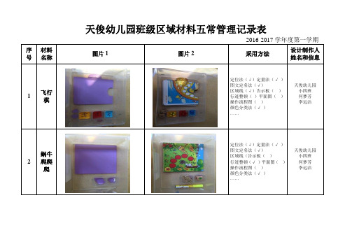 天俊幼儿园班级区域材料五常管理记录表
