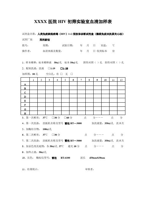HIV初筛实验室血清加样表