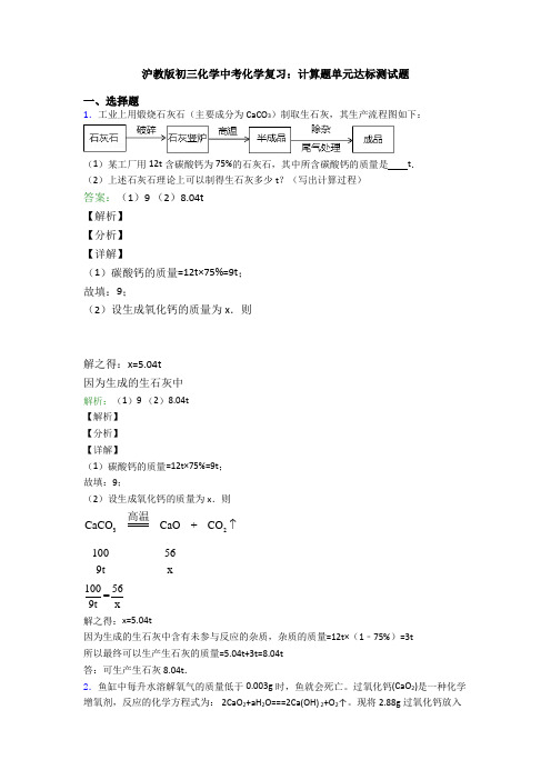 沪教版初三化学中考化学复习：计算题单元达标测试题