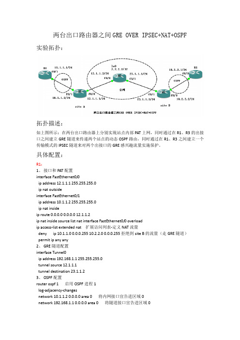 两台出口路由器之间GRE OVER IPSEC+NAT+OSPF