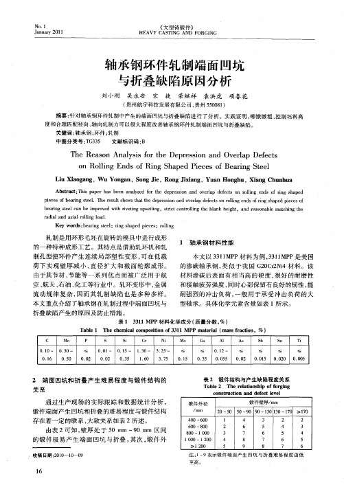 轴承钢环件轧制端面凹坑与折叠缺陷原因分析