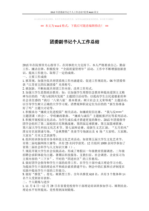 2018年团委副书记个人工作总结-优秀word范文 (2页)