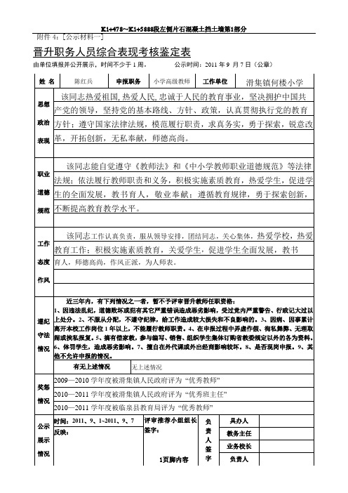 晋升职务人员综合表现考核鉴定表