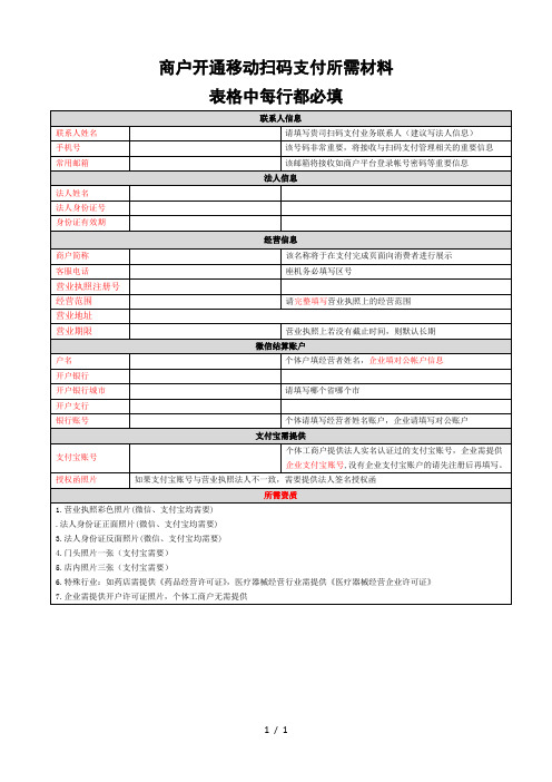 商户开通移动扫码支付所需材料
