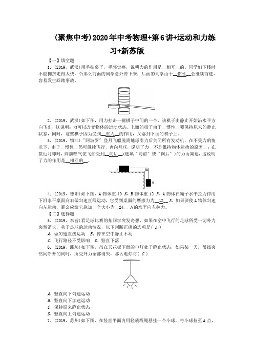 (聚焦中考)2020年中考物理+第6讲+运动和力练习+新苏版