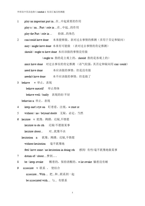 外研高中英语选修六Module 2 短语汇编及检测