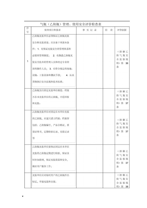 乙炔气瓶使用管理安全检查表