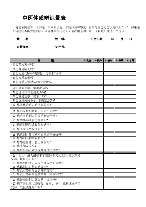 中医体质辨识量表-简版[精华]