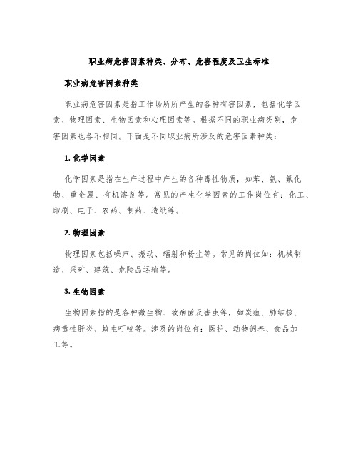 职业病危害因素种类、分布、危害程度及卫生标准