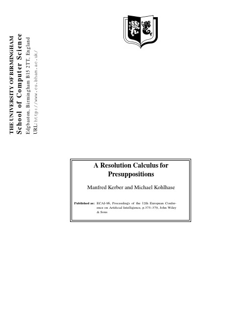 URLhttpwww.cs.bham.ac.uk A Resolution Calculus for