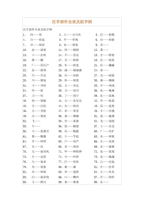 汉字部件全表及组字例