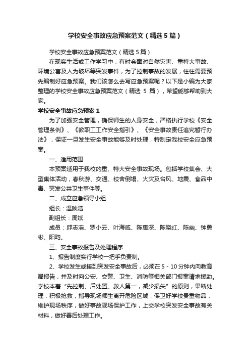 学校安全事故应急预案范文（精选5篇）