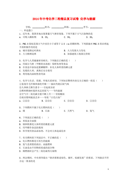 中考化学二轮精品复习试卷 化学与能源(含详解)