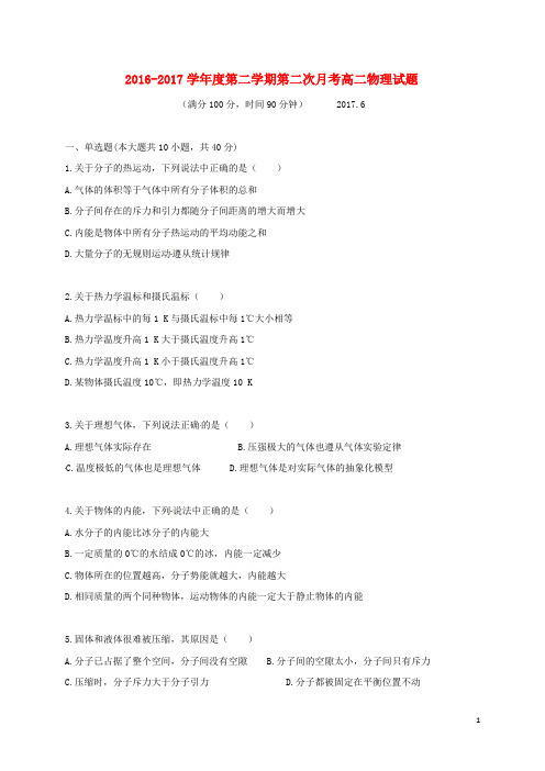 内蒙古包头市2016_2017学年高二物理下学期第二次月考试题