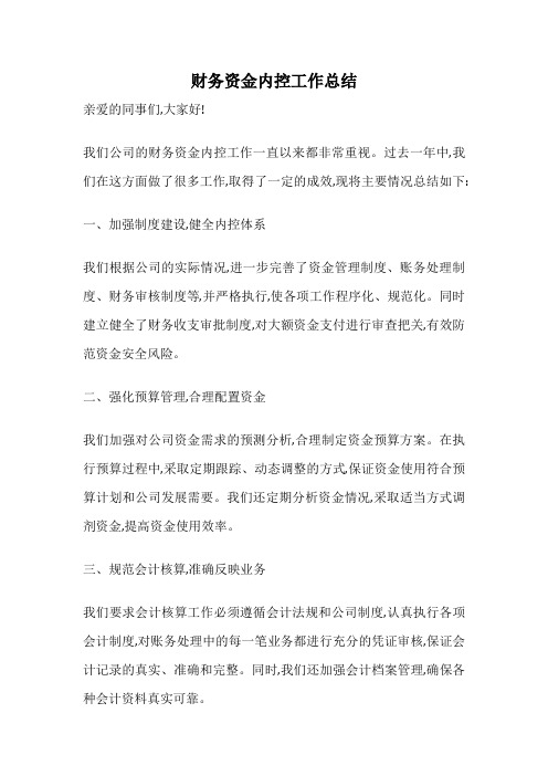 财务资金内控工作总结