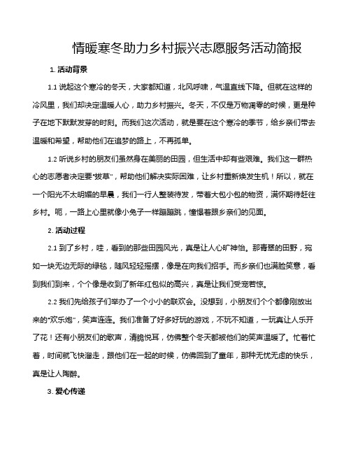 情暖寒冬助力乡村振兴志愿服务活动简报