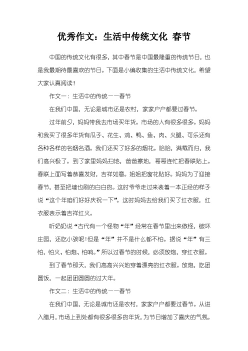 优秀作文：生活中传统文化 春节