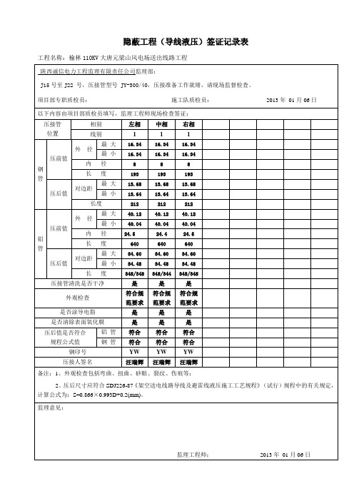 隐蔽工程(导线液压)签证记录表1