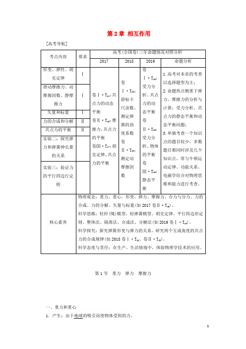 高考物理大一轮复习第2章相互作用第1节重力弹力摩擦力教学案