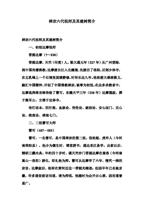 禅宗六代祖师及其建树简介