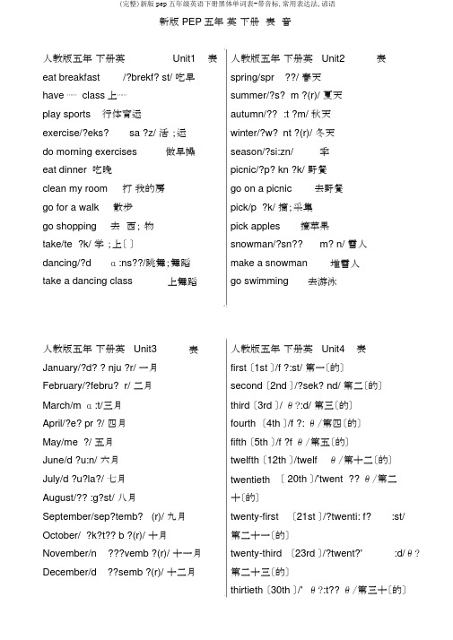 (完整)新版pep五年级英语下册黑体单词表-带音标,常用表达法,谚语