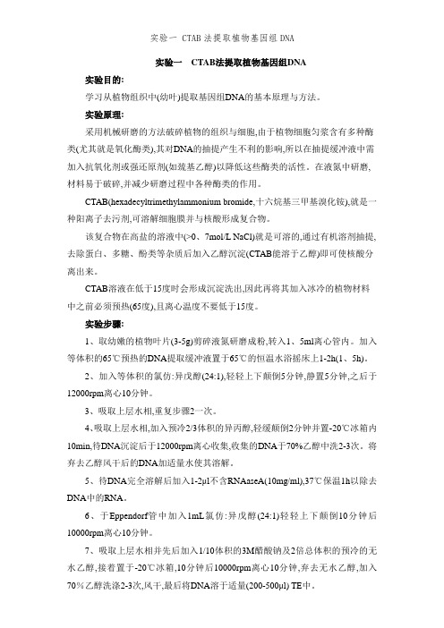 实验一 CTAB法提取植物基因组DNA