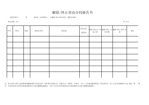 青岛解除终止劳动合同报告书