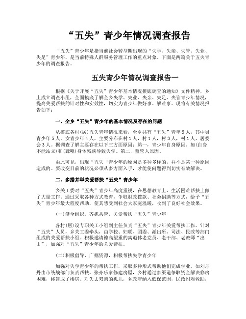 “五失”青少年情况调查报告