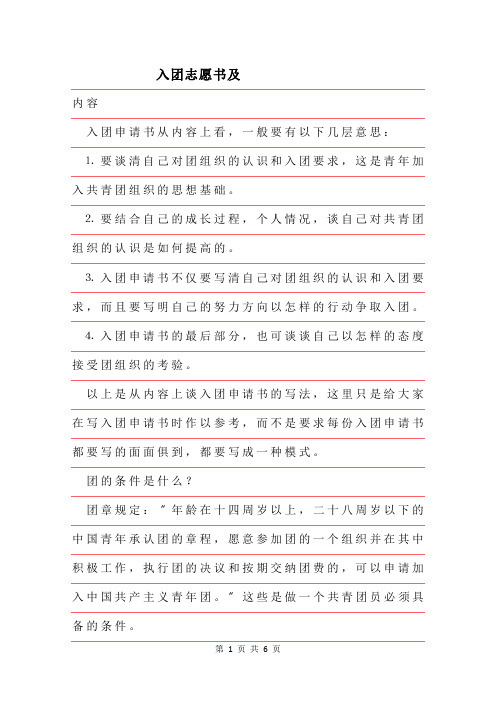 2019年入团志愿书范文及格式