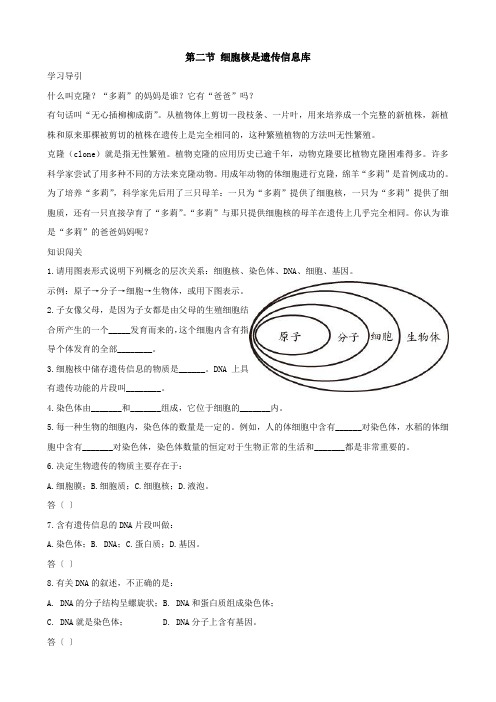 生物：2.2.2《细胞核是遗传信息库》学案1(人教版七年级上)