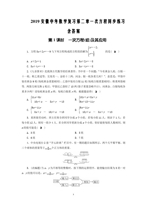2019安徽中考数学复习第二章一次方程(组)和一元二次方程及其应用同步练习含答案 