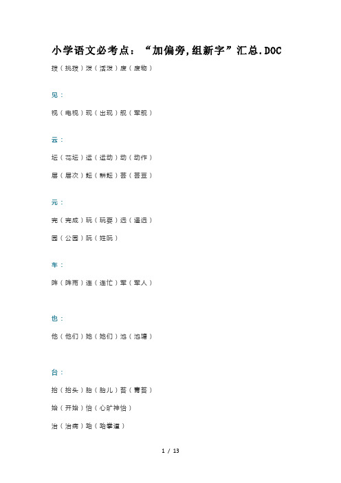 小学语文必考点：“加偏旁,组新字”汇总
